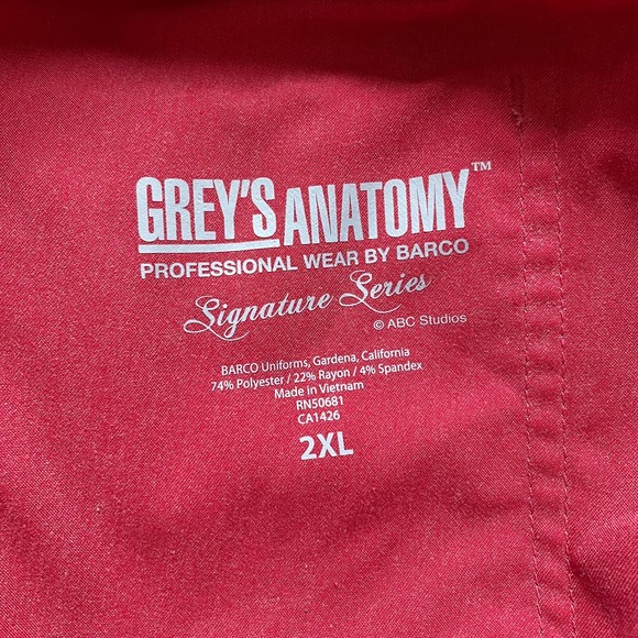 Scrub Pants 2XL Grey's Anatomy By Barco Red high Waisted Elastic Waist Pockets - Picture 6 of 8